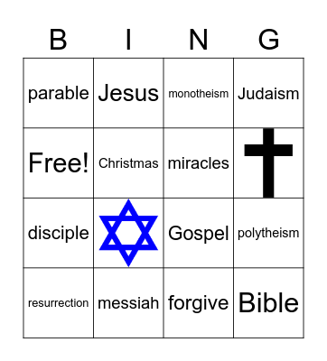 Christianity Vocabulary Bingo Card