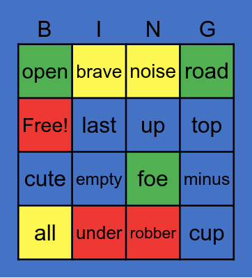 Spelling Word Bingo Card