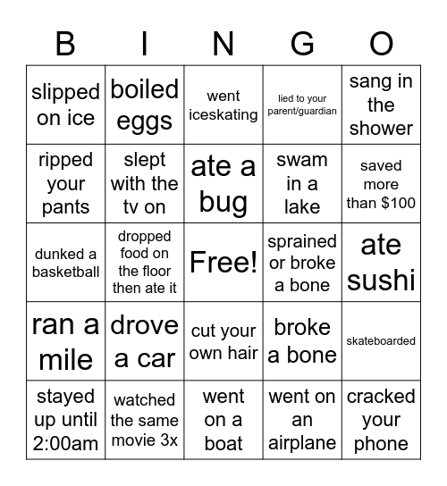 Have You Ever Bingo Card