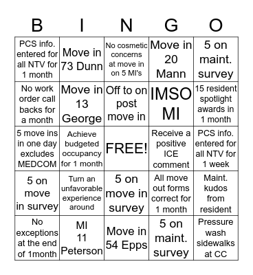 Allen Heights  Bingo Card
