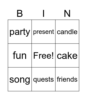 Birthday Bingo Card