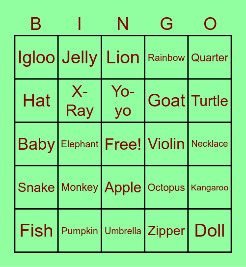 Alphabet Bingo Card
