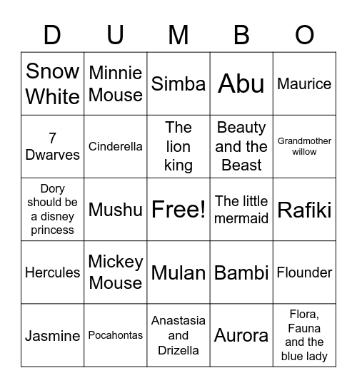 Disney Bingo Card