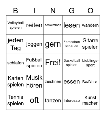 Interessen Bingo Card