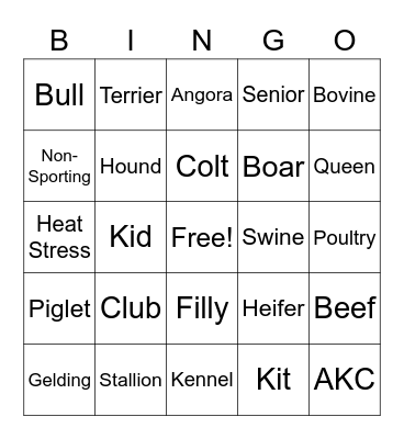 7th Grade Ag Bingo Card