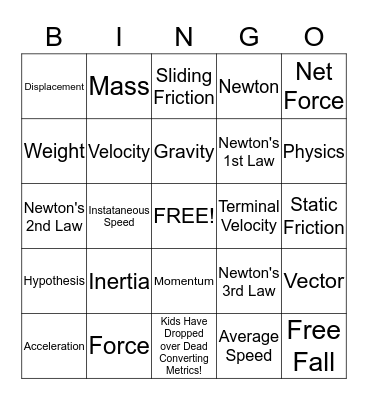 Phys Apps S1 Vocab Review Bingo Card