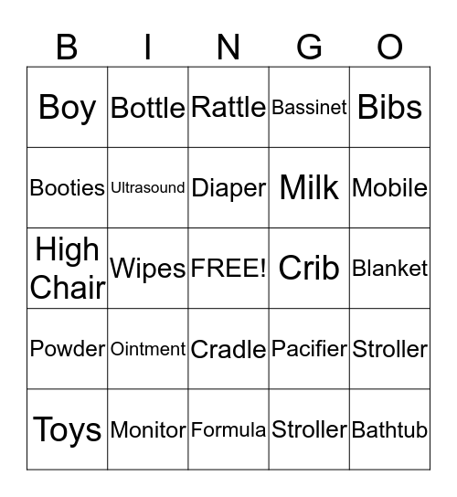 Baby Bingo Card