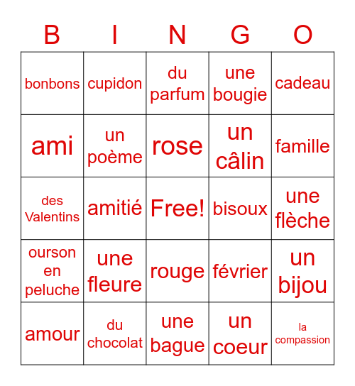 La Saint-Valentin Bingo Card