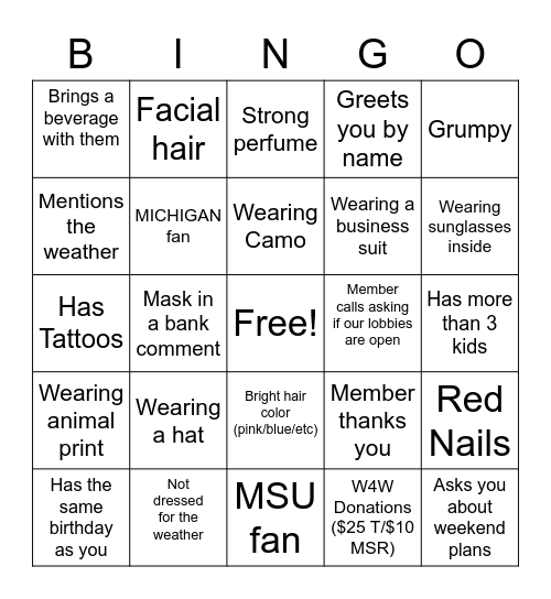 MEMBER BINGO Card