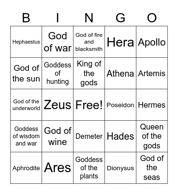 Gods and Goddesses Bingo Card