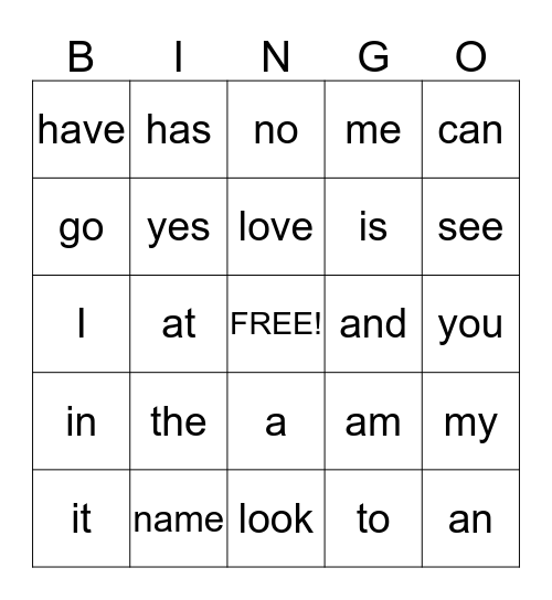 SIGHT WORD  Bingo Card