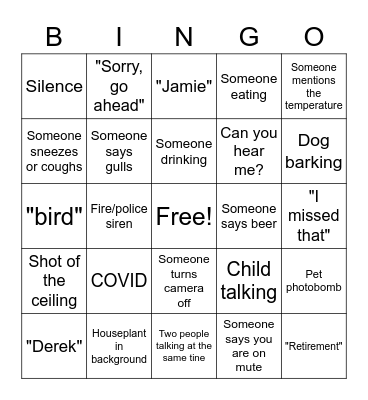 Friday afternoon Zoom Bingo Card