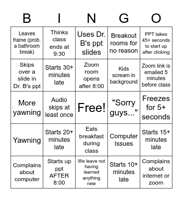 PT260 Lecture Bingo Card