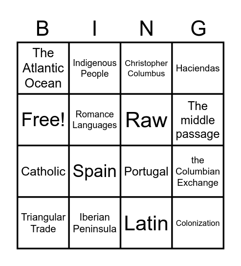 Latin American History Bingo Card