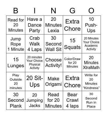 Move Your Body and Brain! Bingo Card