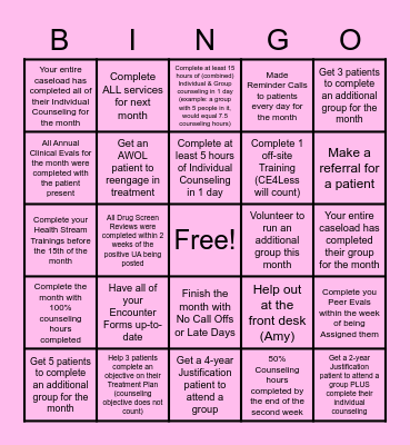 Clinical Bingo Card