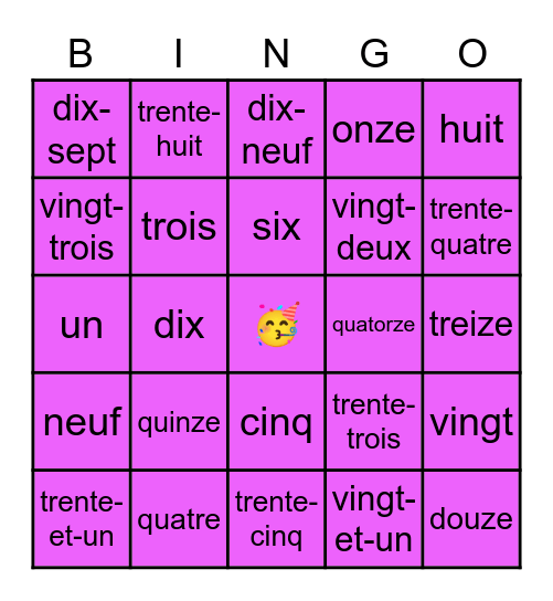 Chiffres 0-39 Bingo Card