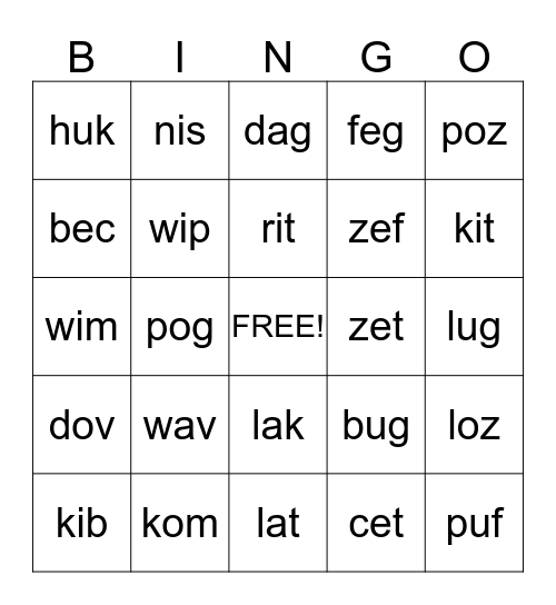 NONSENSE WORDS JANUARY Bingo Card