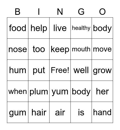 ULS Word Recognition (January) Bingo Card