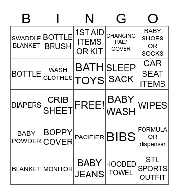 OTTINGER BABY SHOWER BINGO Card