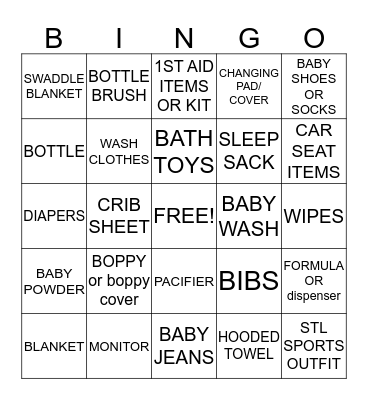 OTTINGER BABY SHOWER BINGO Card