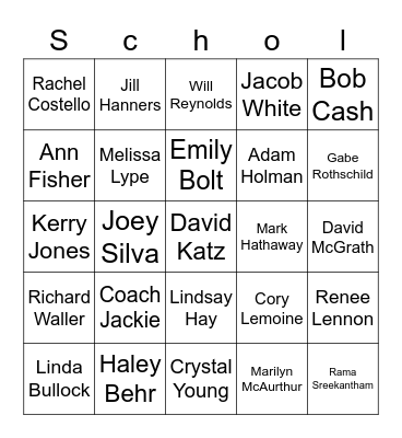 School Bingo Card