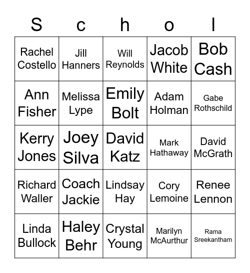 School Bingo Card