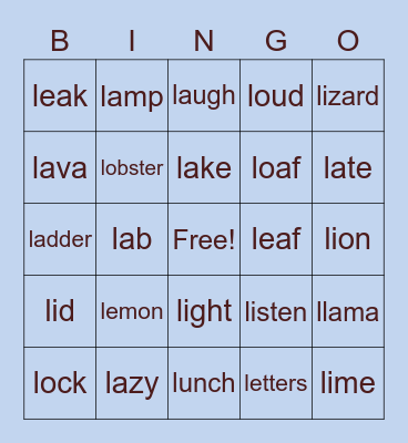 Initial /l/ Bingo Card