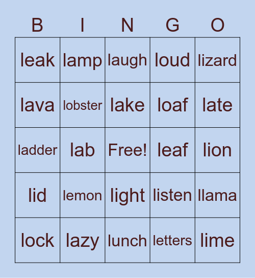 Initial /l/ Bingo Card