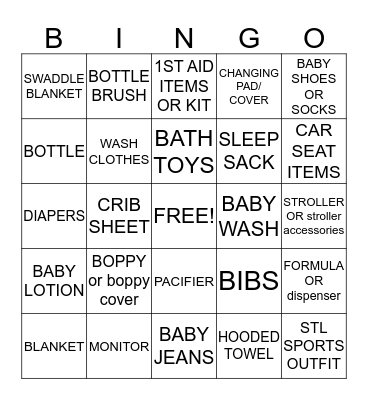 OTTINGER BABY SHOWER BINGO Card
