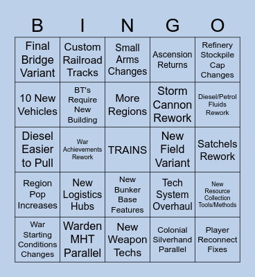 Winter Update Devstream Bingo Card