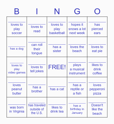 Getting To Know You Bingo Card