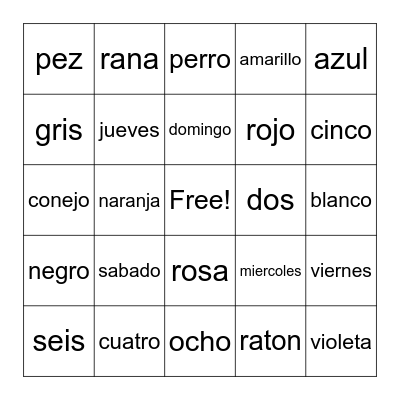 Spanish Favorites Bingo! Bingo Card