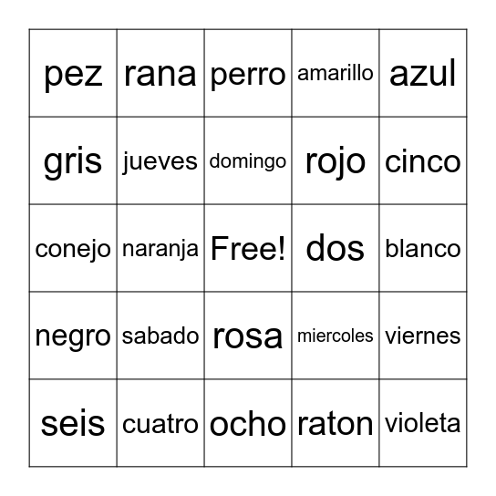 Spanish Favorites Bingo! Bingo Card