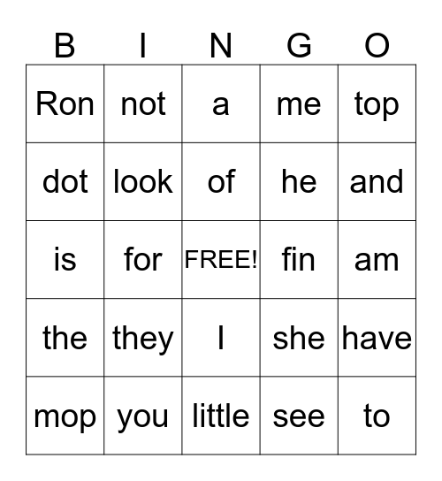Words to read Bingo Card