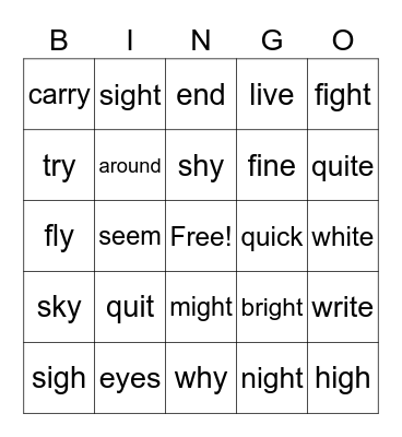 Spelling Word Bingo- Week of 2/1 Bingo Card