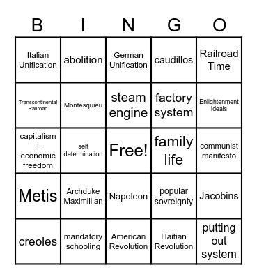 APWH Mid Unit 3 Bingo Card