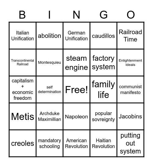 APWH Mid Unit 3 Bingo Card