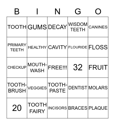 Dental Health Bingo Card