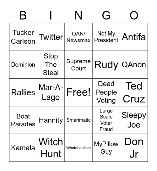 Trump Conspiracy Bingo Card