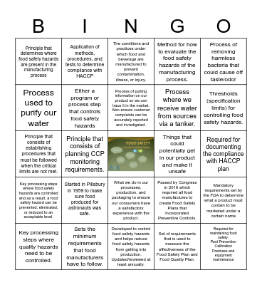 Food Safety Bingo Card