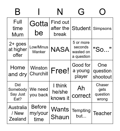 The Chase Bingo Card