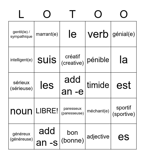 p. 11: personality + grammar (p.10+12) Bingo Card