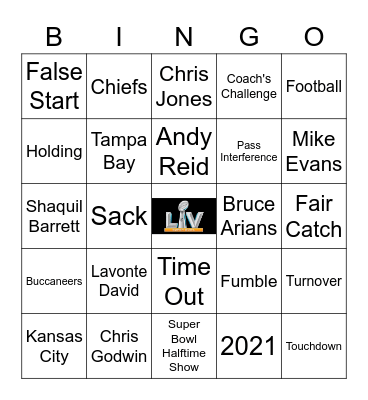 Super Bowl LV Bingo Card