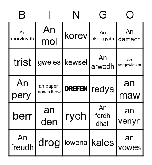Drefen Sentences-Vocab Bingo Card