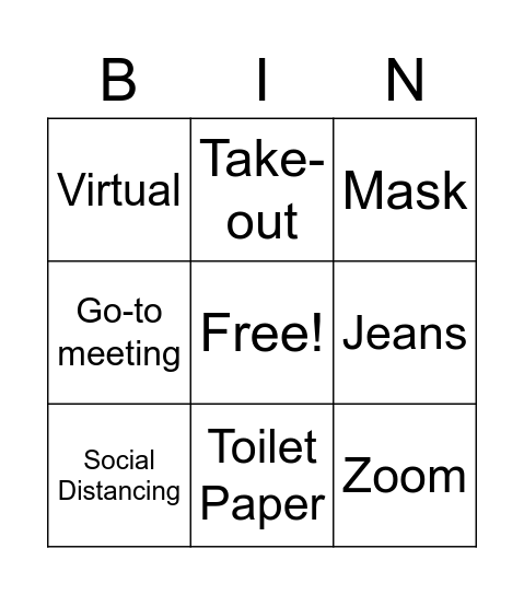 Quarantine Bingo Card