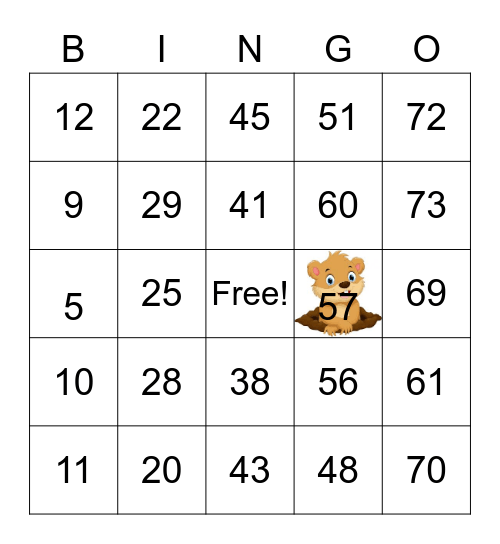 Grounhog Day Bingo Card