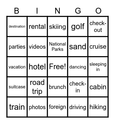 Vacation Bingo Card