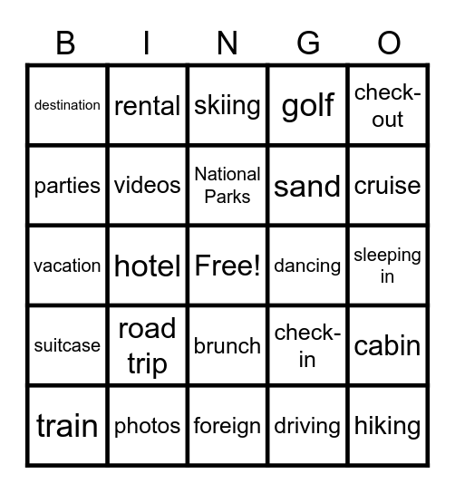 Vacation Bingo Card