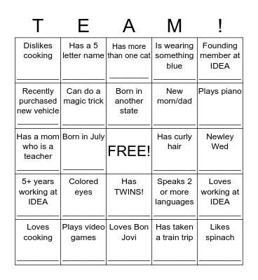 Getting to know Each other! Bingo Card